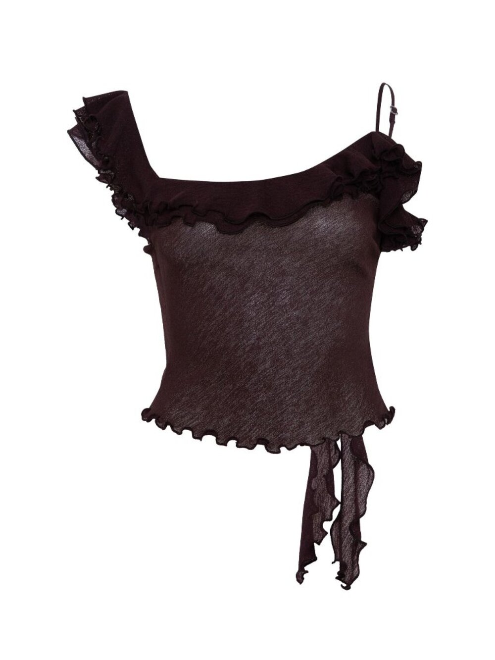 Siedres Arla Sheer Mesh Top with Ruffle Detail in Brown